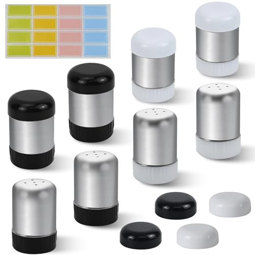 8Pcs Stainless Salt and Pepper Sets, Salt Shaker with Black and White Lids, Small Multi-Purpose Salt and Pepper Pots, Salt Pot for Home Kitchen BBQ Restaurant Camping Dining Table