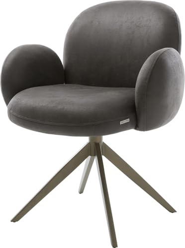 DELIFE Esszimmerstuhl Nube-Flex mit Armlehnen Kreuzgestell breit Effektfinish Titan Mikrofaser Anthrazit Vintage 360° drehbar Taschenfederkern