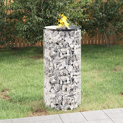 Brokky Gabion Fire Pit Ø 50 cm Galvanised Iron-Large Fire Pit Steel Folding Firepit Outdoor Garden Patio Heater Grill Camping Bowl BBQ With Poker,Grate