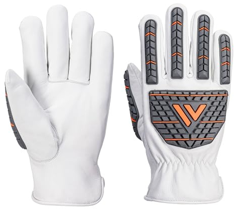 Portwest A742 Impact 110 Cow Leather Work Gloves | White, X Large, Medium Impact Resistant, Keystone Thumb, Heat Resistant, Cowhide, Durable Grip