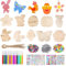 Manualidades de Pascua de madera, 264 unidades, colgantes de madera de Pascua para pintar, decoración de Pascua para niños, colgante de conejo de Pascua, huevos de Pascua, pollito, con lápiz