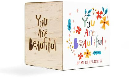 iGreen Cube Augurali - Kit Coltivazione Fiore da Regalare (You Are Beautiful) - Idea Regalo Ecosostenibile - 100% Made in Italy - Eco Cube in Legno con Semi di Fiori di Campo