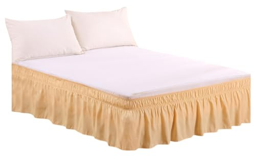 Umlaufende Bettrock für Betten mit Abhang, verstellbarer elastischer Staub Rüschen Queen King Full Twin Bettrock maschinenwaschbar (Beige, Doppelbett)