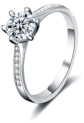 Tolldek Weißgold 585 14 Karat Trauringe, Klassiker Freundschaftsringe mit Labor Diamant 1ct VVS1, 14K Gold Eheringe Damen Echtschmuck, Gr.48 (15.3)