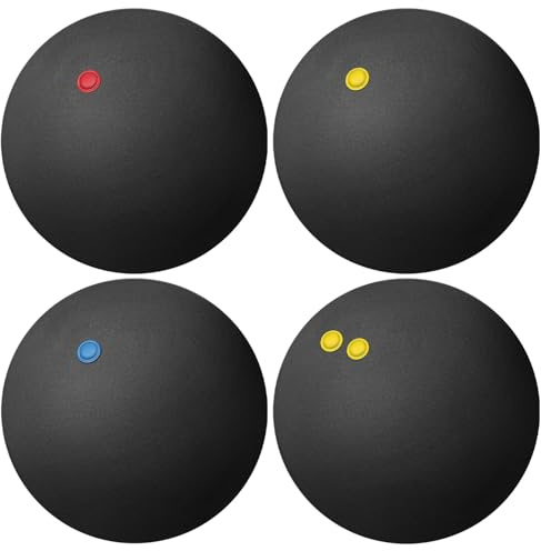 balacoo 4 Stück -Squashbälle: Roter Blauer Gelber Punkt-Wettkampf-Squashball Mit Doppeltem Gelben Punkt Und Hohem Bounce Für Das Training Für -Fortgeschrittene Anfänger