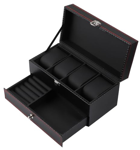 BESPORTBLE Joyero Caja Para Relojes De Pulsera De Fibra De Carbono Negro Cojín Interior Almohadillado Organizador Para Joyas Almacenamiento y Protección Accesorios