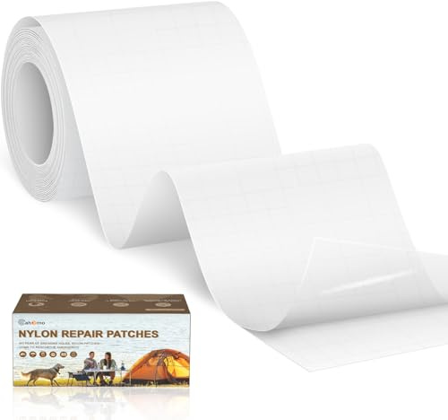 Cahomo Nylon Reparatur Patches, 7.6x200 cm Selbstklebender Wasserdichte Reparatur Patch, Daunenjacke Flicken Reparaturset，Nylon Flicken Selbstklebend, für Jacken, Zelte, Daunenjacke-Transparent