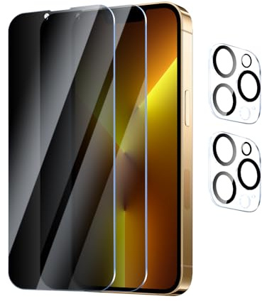 YUXINDZ 2 Pack Privacy Screen Protector for iPhone iPhone 13 Pro Max with 2 Pack Camera Lens Protector, Anti-Spy Tempered Glass Film Anti-Scratch, 9H Hardness
