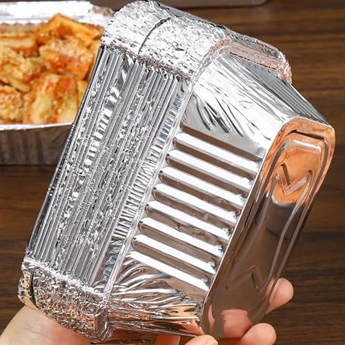 NJIEzhao 50 Pezzi Vassoio Rettangolare in Carta stagnola 230 ml/410 ml BBQ Ispessito Scatola di imballaggio in Carta stagnola Utensili da Cucina Vaschette Alluminio(230ML)