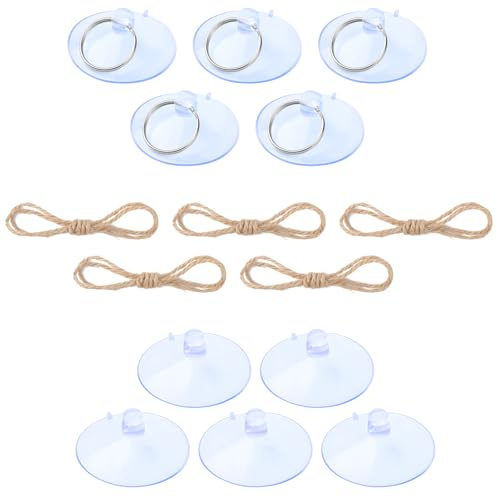 10pcs Reptile Hammock Suction Cups – 5 with Hooks, 5 with Rings, and 5 Hemp Ropes – Strong Hold for Terrarium Hanging Setup