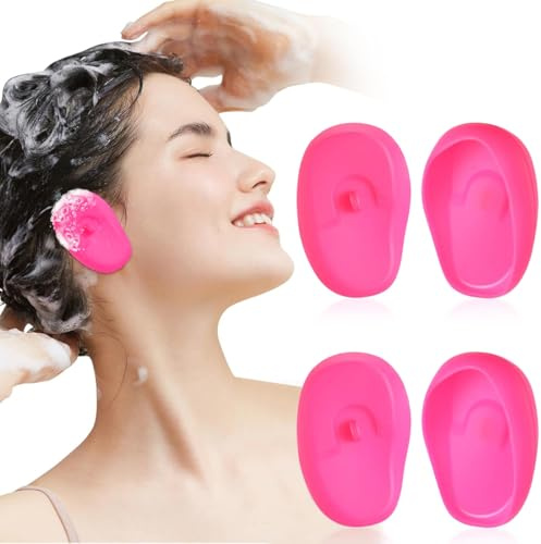 VisageVitalit Protector Oidos Agua, Protector Orejas, 4 Piezas Protectores para Oídos de Peluquería, Orejeras Impermeables de Plástico para Teñir el Cabello (Rosa)