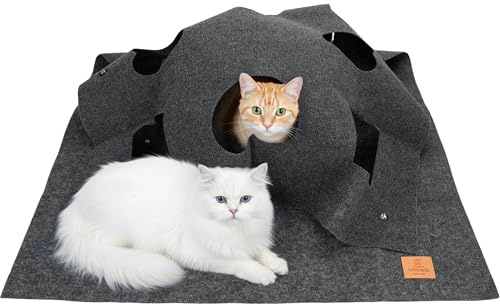 Katzenteppich 100x100cm Interaktive Intelligenzspielzeug Katzenspielteppich | Mit Klick-Knöpfen & Schnüffelflächen, Fördert Jagdtrieb & Selbstständigkeit, Maschinenwaschbar, Langlebig & Vielseitig