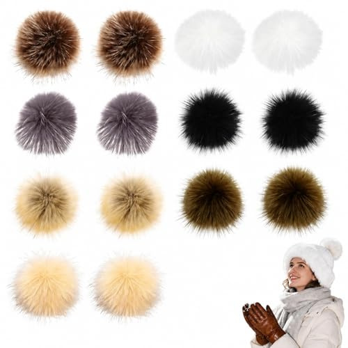 Pompon en Fourrure pour Bonnet - Lot de 14 pièces, 7 Couleurs, Fausse Fourrure de Renard