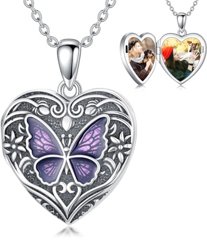Shusukue Medallón de plata de ley 925 para mujer con forma de corazón, para abrir fotos, cadena de 45 – 50 cm, regalo para San Valentín y Día de la Madre para mujeres, 45.7 cm, Plata esterlina, No es