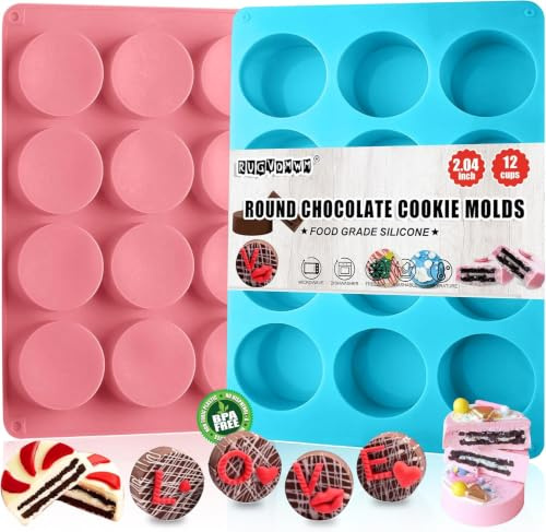 2 PCS Round Chocolate Cookie Molds, Cylinder Silicone Mold, Perfect for Chocolate Covered, Cake, Candy, Pudding, Mini Soap
