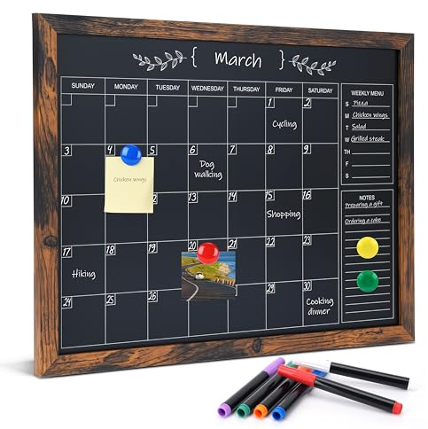 Marribol Chalkboard Calendar for Wall,13 x 17,Small Rustic Framed Magnetic Chalkboard for Home Kitchen Office School