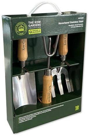 Spear & Jackson 3057KEW Kew Gardens Set Regalo Attrezzi da Giardino 3 Pezzi – Paletta, Forchetta per Erbacce e Coltivatore con Manici in Legno FSC e Lame in Acciaio Inox Lucidato