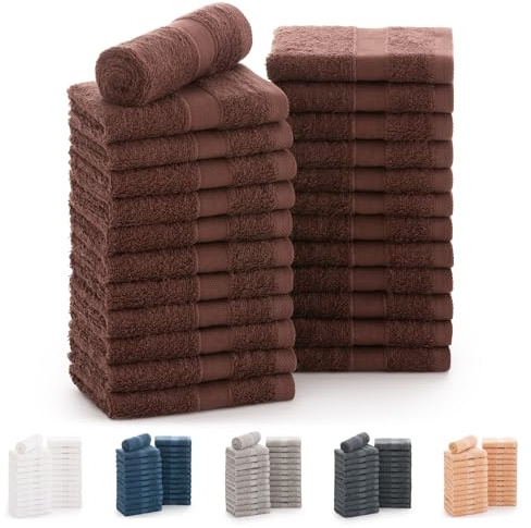 Todocama - Juego de 24 Toallas de Mano (30x30 cm) 100% Algodón Suave y Absorbente, 550 gsm Premium, (Chocolate)
