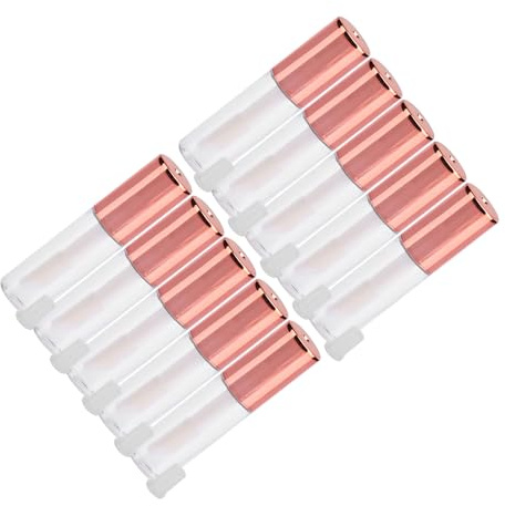 Blaihild 10 Tubos de Brillo de Labios de 1,2 Ml, Recipiente Cosmético Compacto con Tapón para Aceite de Labios de Lápiz Labial DIY, Tubos Pequeños de Plástico de Oro Rosa, Buen Sellado
