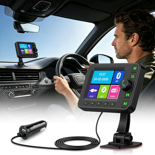 Rimoody DAB/DAB+ Adapter für Autoradio mit LCD-Bildschirm, 2.8 DAB Plus Radio Auto FM Transmitter dab+ für Autoradio mit Bluetooth Freisprecheinrichtung, DAB+ Adapte Empfänger Musikplayer+Aux In/Out