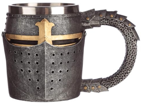 Puckator Decorative Medieval Helmet and Chain Mail Tankard - Beer Gift Glasses for Him - Viking Drinking Mug Mugs Horn Gifts for Men - Mens Stuff - Metal Cup Jug Glass - Home Decor Accessories