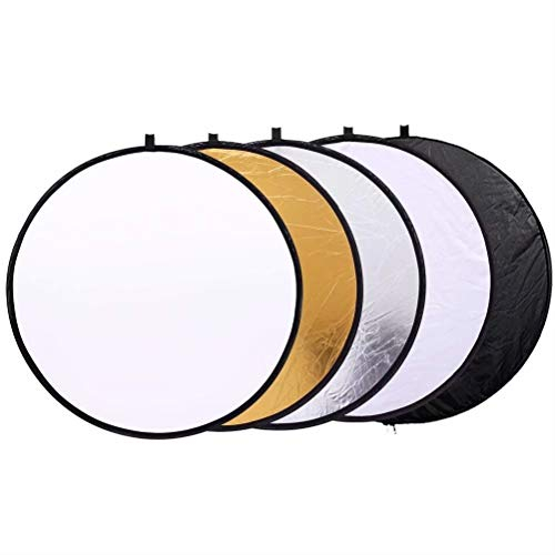 Konseen 24/60cm Portable 5 in 1 Light Reflector Collapsible Round Multi Disc Translucent, Silver, Gold, White, and Black Reflector for Studio or Photography