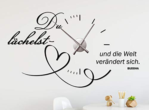 timalo® Wandtattoo mit Uhrwerk Wanduhr fürs Wohnzimmer DIY Uhr zum Aufkleben – Buddha Du lächelst... | 76060-Olive-M-100x58-Uhr-schwarz
