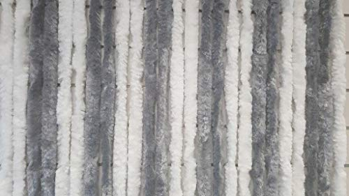 EXPLORER® Flauschvorhang 90x200 cm Wohnwagen Türvorhang für Wohnmobil/Balkontür Vorhang aus Chenille als Insektenvorhang Flausch Fliegenvorhang Camping Terrassen Tür Fliegenschutz Silver/White