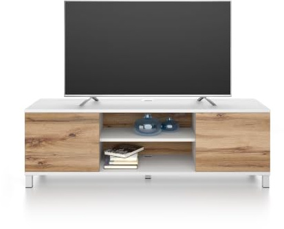 Mobili Fiver, Meuble TV Rachele, Frêne Blanc - Bois Rustique, 150 cmx42 cmx48 cm, Meuble TV Design pour TV jusqu'à 65'' TV, Made in Italy