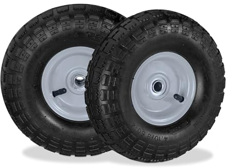 relaxdays 2X Ruote per Carrello 4.1/3.5-4, Gomme di Scorta Carriola, ASSE 16 mm, Fino 136 kg, 260 x 85 mm, Nero-Grigio