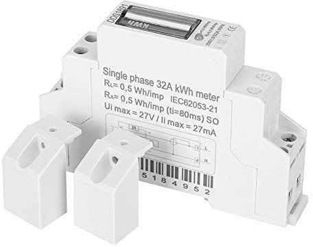 Hutschiene Stromzähler, Einphasen Energiezähler 2P LCD Hochgenaue Digitaler Stromzähler 50 Hz 230V 5(32) A 35mm DIN Schienen kWh Meter