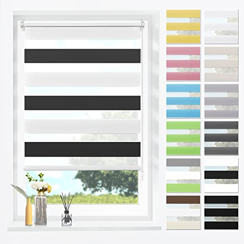 SBARTAR Doppelrollo Klemmfix Duo Rollos für Fenster ohne Bohren & zum Bohren,Grau B35 x H130 cm Lichtdurchlässig Klemmrollo Fensterrollo ZeBrarollo