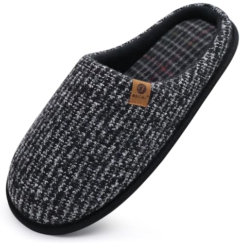 ONCAI Zapatillas de Estar en Casa Hombre Tejer Invierno Cálido Pantuflas Alta Densidad Espuma de Memoria Zapatos Con Antideslizante Suela Negro Tallas 44