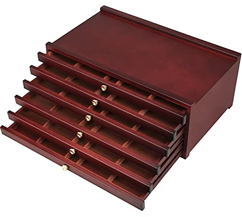 MEEDEN 6-Drawer Beechwood Artist Supply Storage Box, Portable Artist Supply Pencil & Brush Organized Wood Box with Drawer in Mahogany Color for Pastels, Pencils, Pens, Brushes, Makeup Brushes Tools