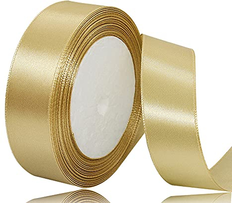 Satinband Gold 25mm, 22 Meters Dekoration Geschenkband breit Schleifenband, Stoffband für Hochzeit, Taufe und Geburtstag Geschenke