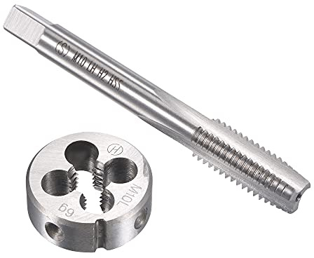 sourcing map M10 x 1,5 mm métrico izquierdo juego de grifo y troqueles de rosca de máquina con troquel de roscado redondo, kit de grifo y troquel para reparación de roscas de tornillo de tuerca