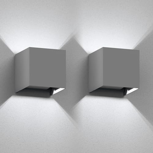 ledscom.de 2x Wandleuchte CUBEL für außen, grau, IP65, Up & Downlight, quadratisch + LED Lampe 596lm, weiß