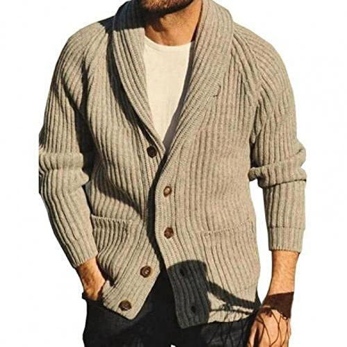 QTZTZ Herrtröja långärmad enfärgad ficka cardigan herrtröja jacka stickad höst och vinter streetwear
