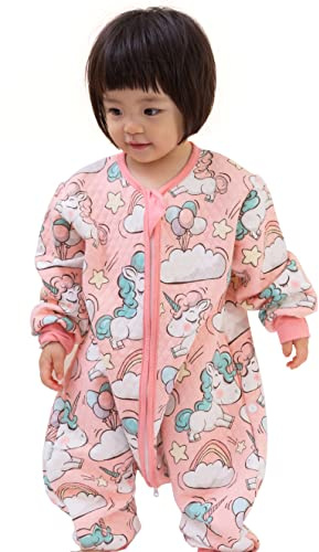 Chilsuessy Baby Ganzjahres Schlafsack mit Füßen 1,5 Tog Kinder Schlafsack für Säugling und Kleinkind, Einhorn, L/Baby, 100-115cm