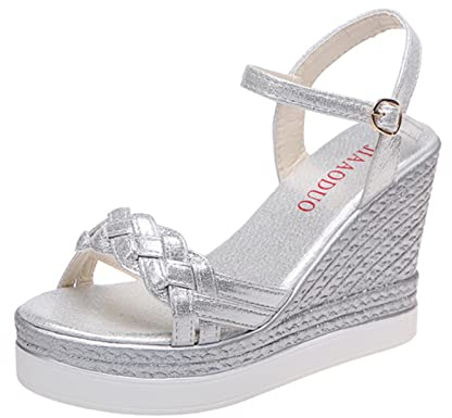Ecoodisk Sandalias de cuña para mujer, sandalias de plataforma de verano, zapatos de mujer, con hebilla, sin cordones, tejido de puntera abierta, para mujer, estilo casual