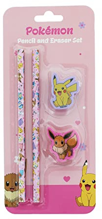 Blueprint Collections Set di matite e gomme Pokemon | Cartoleria Pokemon Besties | Scrivere 2 matite con decorazioni per gomma | Forniture scolastiche | Articoli di cancelleria