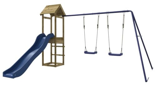 vidaXL Spielturm, Klettergerüst mit Rutsche Schaukel, Kinder Kletterturm mit Holzdach, Spiel-Zubehör für Garten, Holz Spielplatz, Imprägniertes Kiefernholz