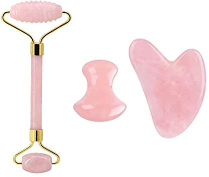 Rosenquarz-Gesichtsroller Und Gua Sha-Set Natürlicher Jade-Gouache-Schaber Gua Sha-Massage-Quarz-Roller Gesichtslifting-Massagewerkzeug,typ 6
