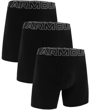 Under Armour Men's Cotton Boxerjock Brief Underwear, 6 Inseam, 3-Pack, Black Solid, Medium