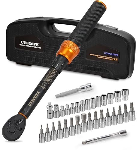 UYECOVE Torque Wrench 1/4, Bike Torque Wrench Set 1-25 Nm, 33 Pcs Small Torque Wrench with ± 3% Error Accuracy, 0.1 NM Micro Adjustment for MTB Mountain Road
