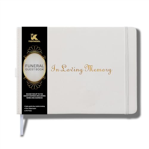 Tiankool Funeral Guest Book for Memorial Service - in Loving Memory Guest Book for Funeral Sign in - Celebration of Life Guest Book for Funeral Guest Registry-134 Pages,10 x 7,Hardcover,White