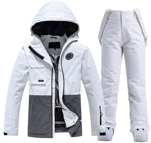 Skianzug Damen, Schneeanzug Damen 2 Teilig Skijacke & Skihose Set Wasserdicht Winddicht Warm Skianzug Reißverschluss Farblich Schneeanzug Winterkostüm Warme Atmungsaktiv Snowboard Skisuit
