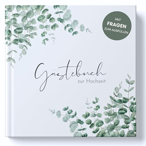 MAVANTO Gästebuch Hochzeit mit Fragen zum Ausfüllen - Hochwertiges Hochzeitsgästebuch für unvergessliche Erinnerungen (88 Doppelseiten, Eukalyptus)
