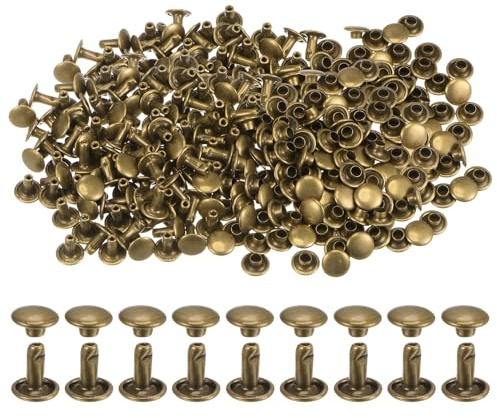 sourcing map Set di 300 rivetti per pelle, 8 x 8 mm, in metallo, a doppio tappo, bottoni a pressione, rivetti di fissaggio per artigianato in pelle, fai da te, riparazioni, decorazioni, tonalità