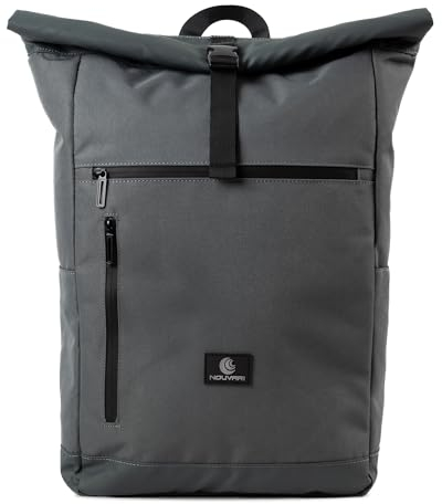 Nouvari Rolltop Rucksack Damen und Herren Grau/Anthrazit Wasserabweisender Tagesrucksack mit 17 Laptopfach für Uni Arbeit Freizeit Reiserucksack Groß Wanderrucksack 30l Fahrradrucksack